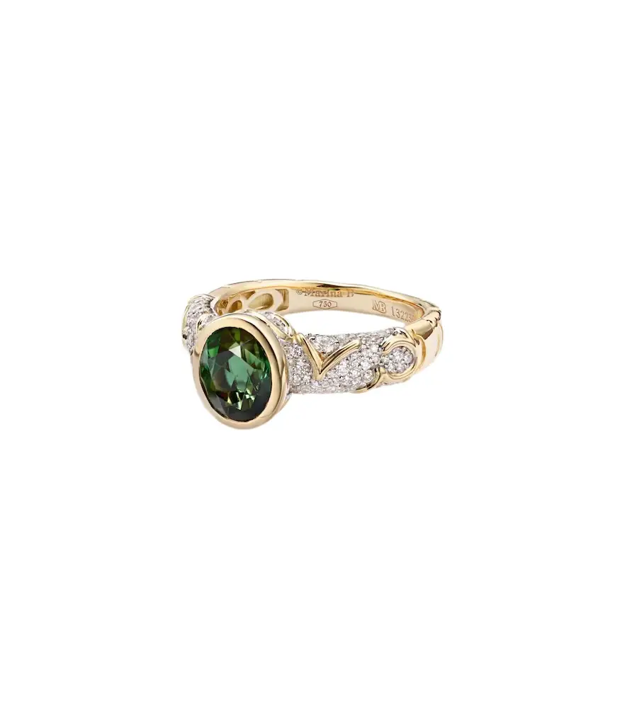 Marina B Ondine 18kt yellow gold ring with diamonds and green tourmaline