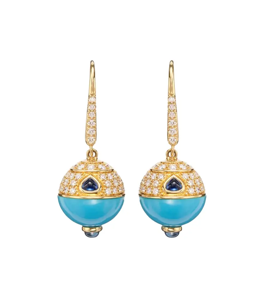 Marina B 18kt gold earrings with turquoise, sapphire, and diamonds