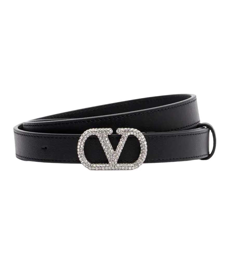 Valentino Garavani VLogo crystal-embellished leather belt