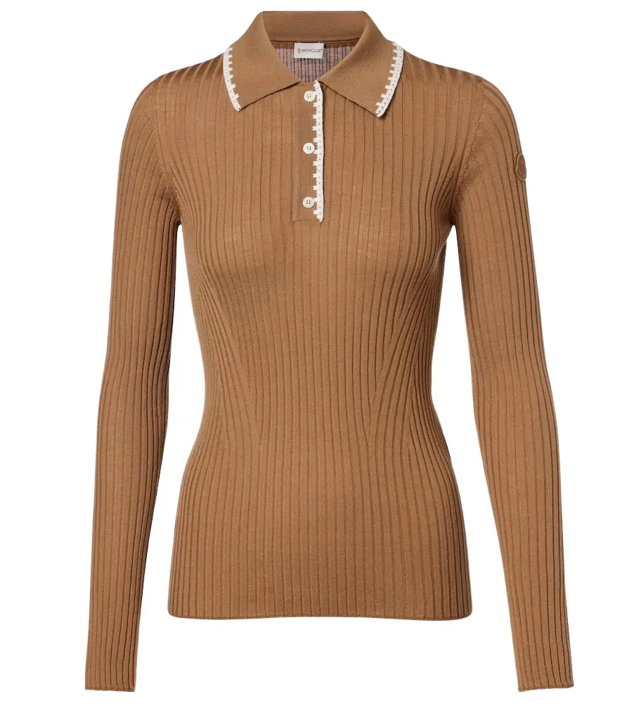 Moncler Ribbed-knit virgin wool polo sweater