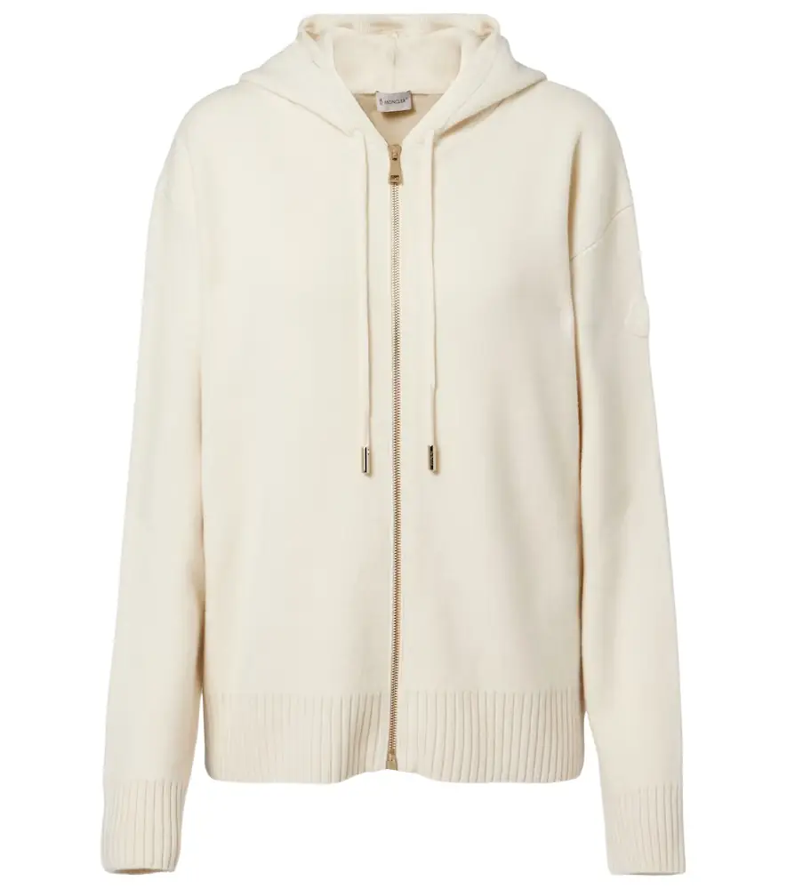 Moncler Hooded wool and cashmere zip-up cardigan
