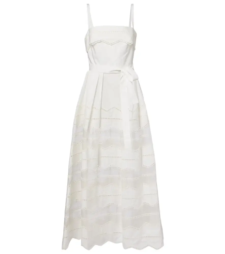 Elie Saab Belted organza-trimmed cotton maxi dress