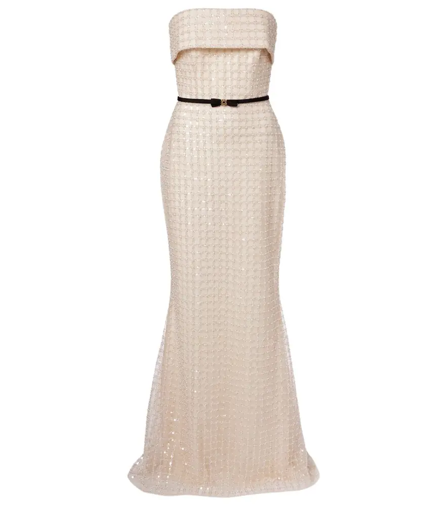 Elie Saab Embellished silk-blend bustier gown
