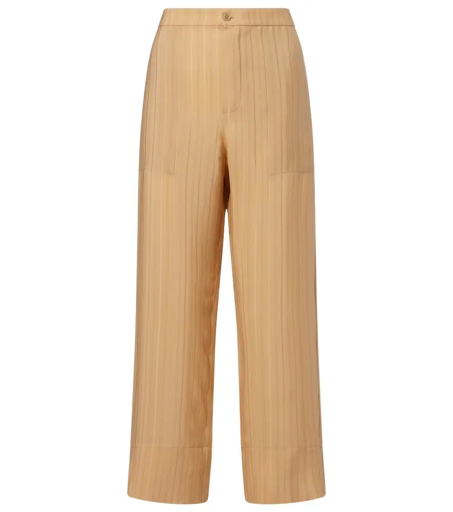 Saint Laurent Striped cropped silk straight pants