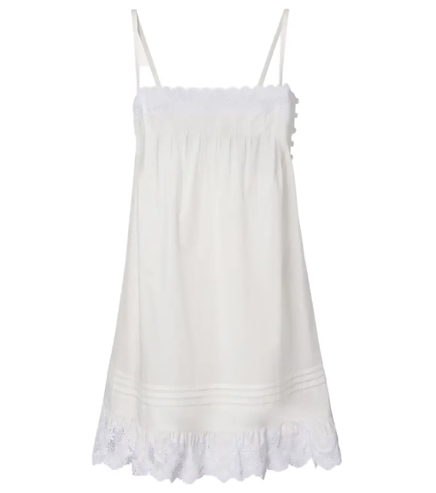 Saint Laurent Lace-trimmed cotton slip dress