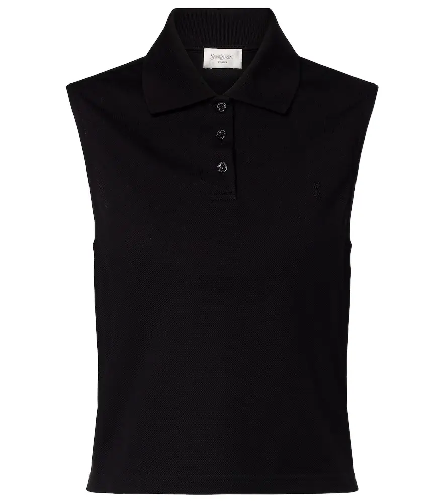 Saint Laurent Cassandre cotton piqué top