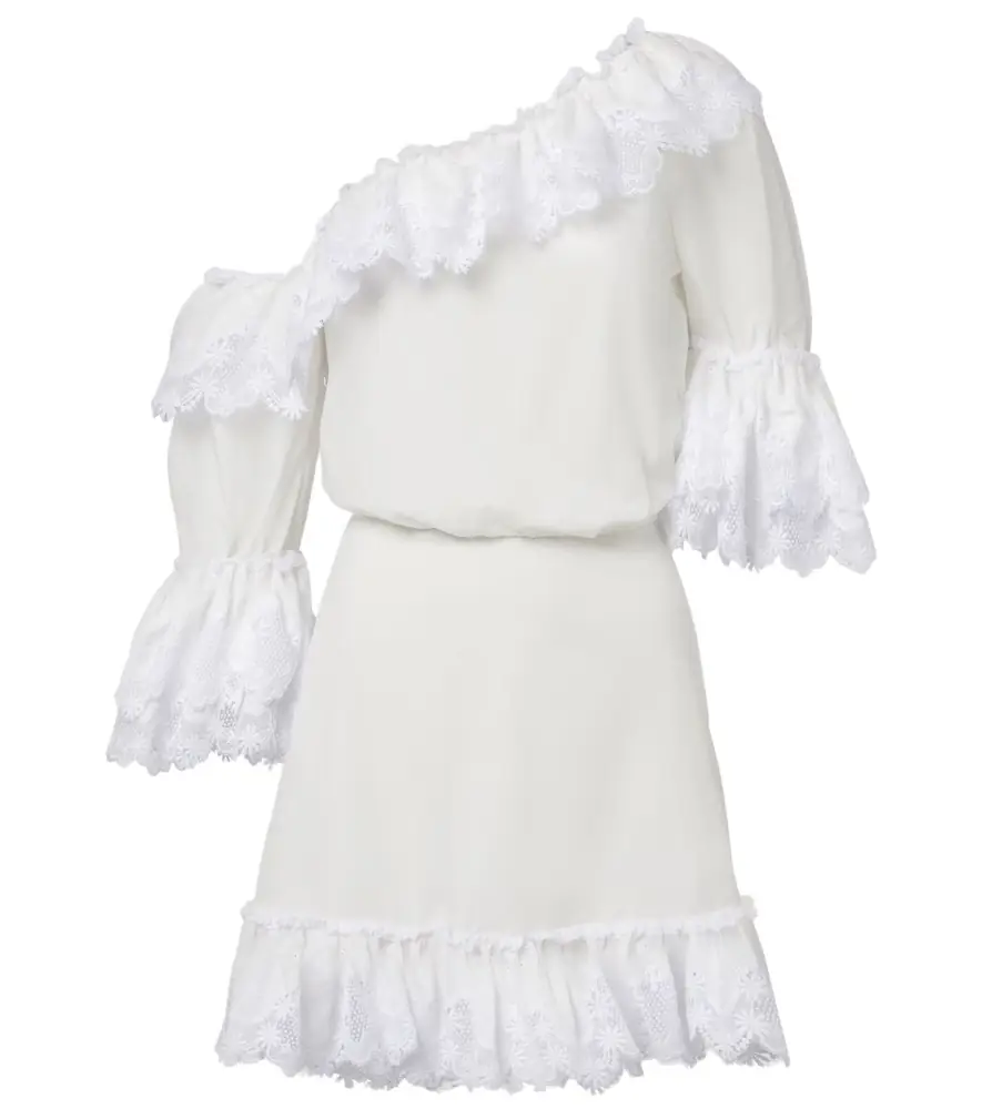 Saint Laurent Embroidered ruffled cotton poplin minidress