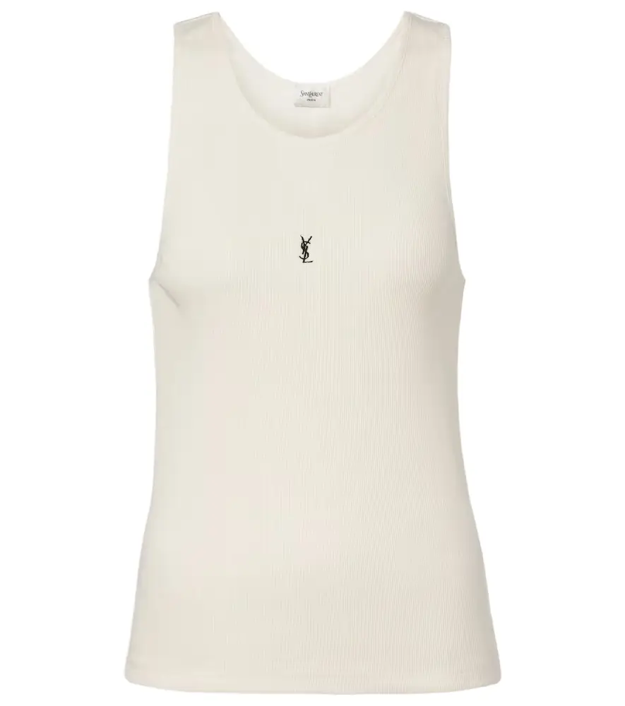Saint Laurent Cassandre ribbed-knit cotton tank top