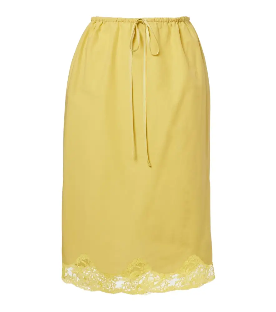 Saint Laurent Lace-trimmed cotton and silk midi skirt