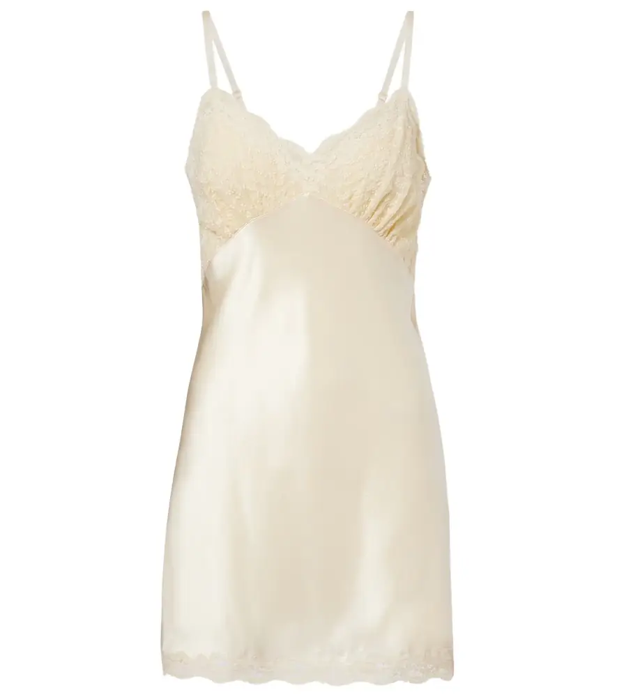 Saint Laurent Lace-trimmed silk satin slip dress