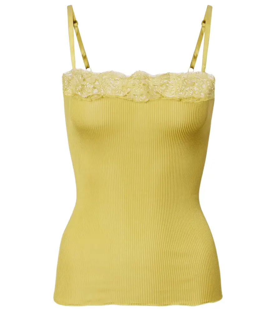 Saint Laurent Lace-trimmed ribbed-knit silk camisole