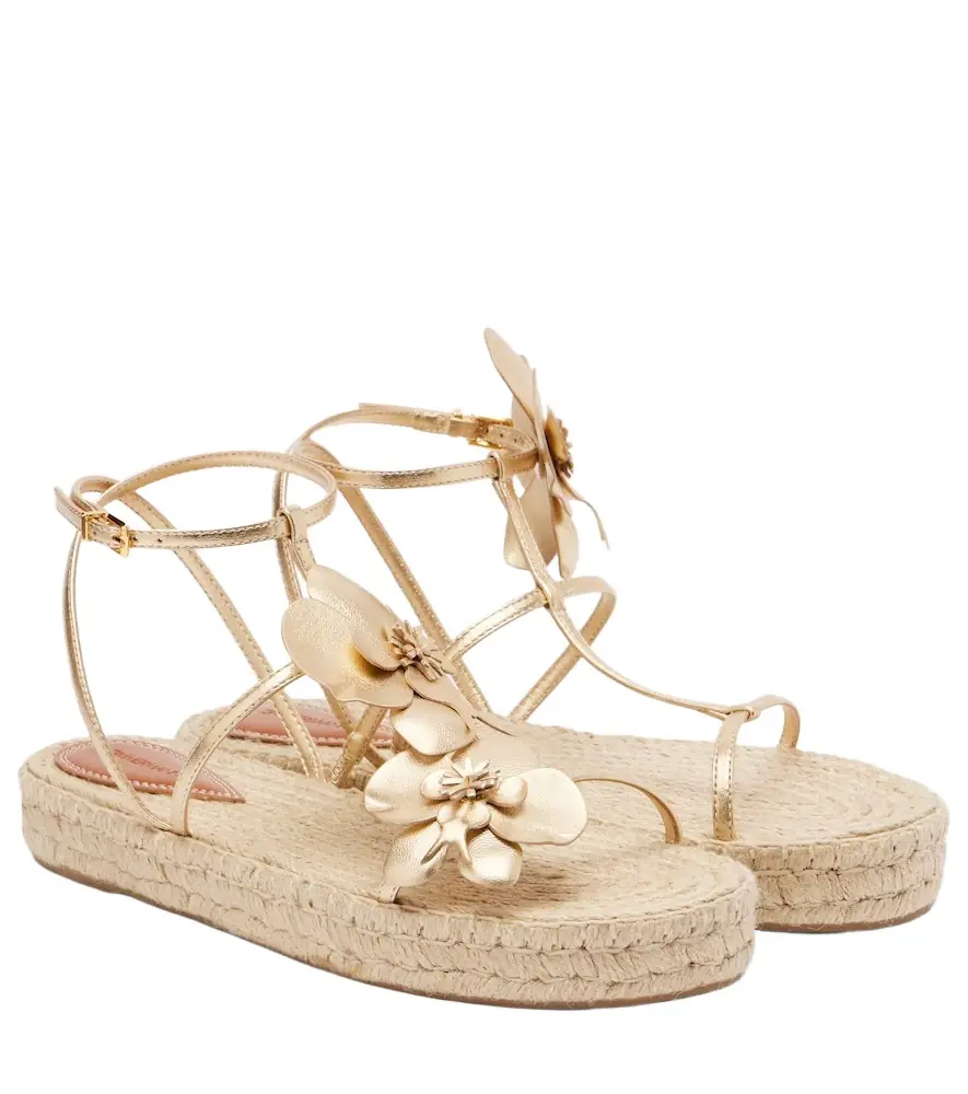 Zimmermann Floral-appliqué leather espadrille sandals