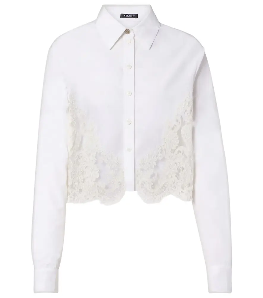 Versace Lace-trimmed cotton poplin shirt