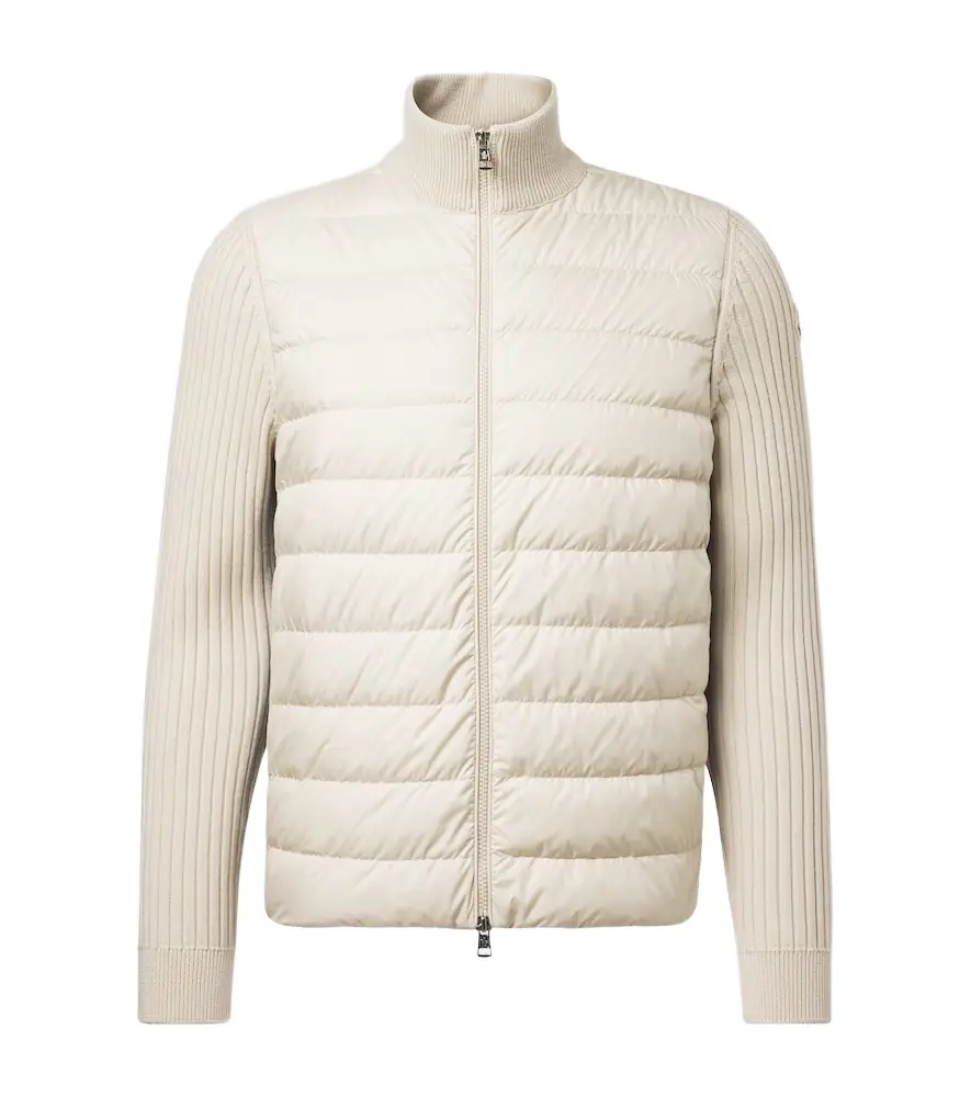 Moncler Down-paneled wool-trimmed zip-up cardigan