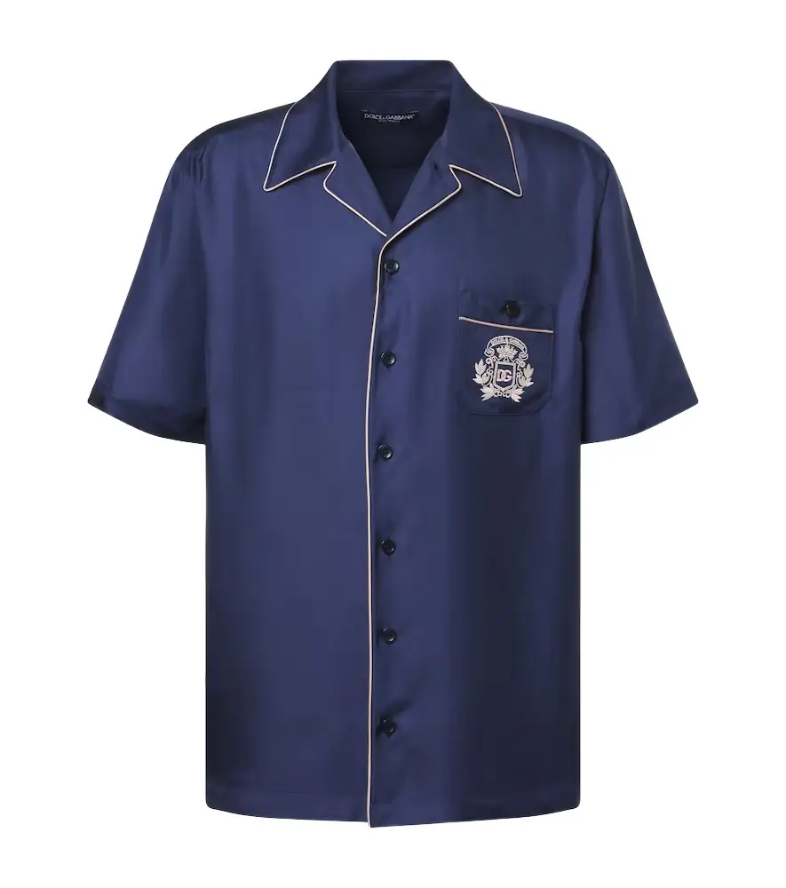 Dolce & Gabbana Logo silk satin bowling shirt