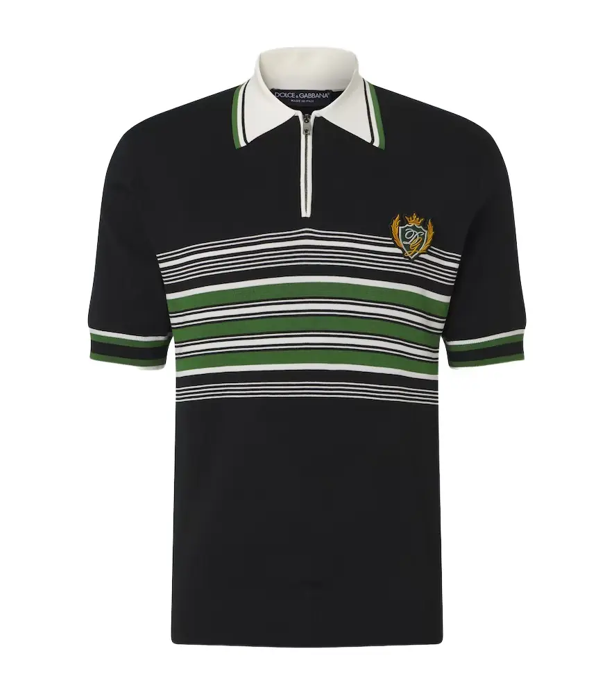 Dolce & Gabbana Embroidered striped silk and cotton polo shirt