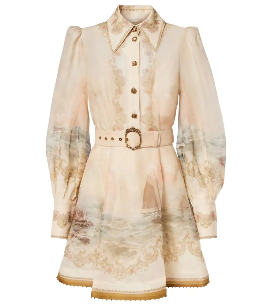 Zimmermann Rebellion Marine printed linen and silk minidress