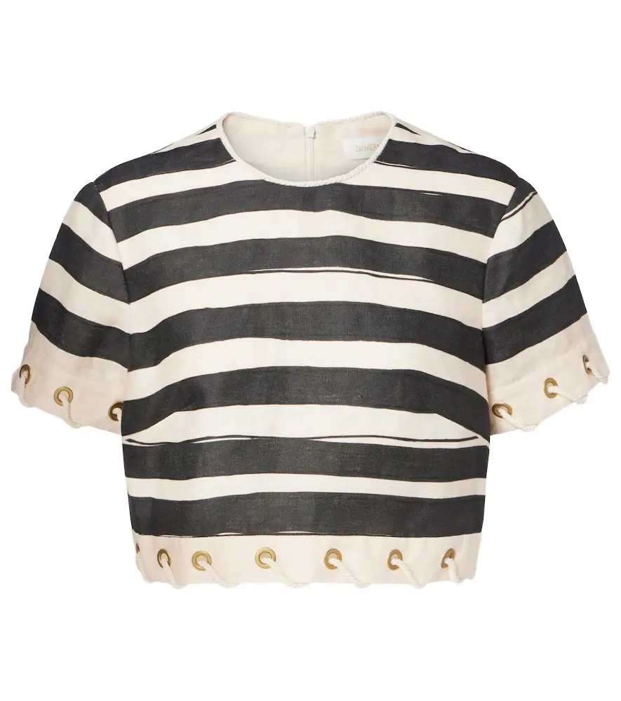 Zimmermann Rebellion striped linen crop top