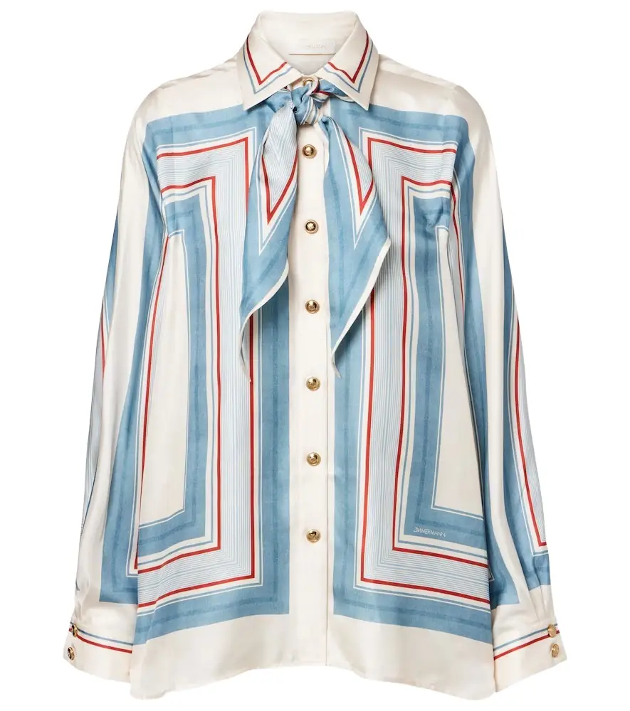 Zimmermann Striped scarf-detail silk shirt
