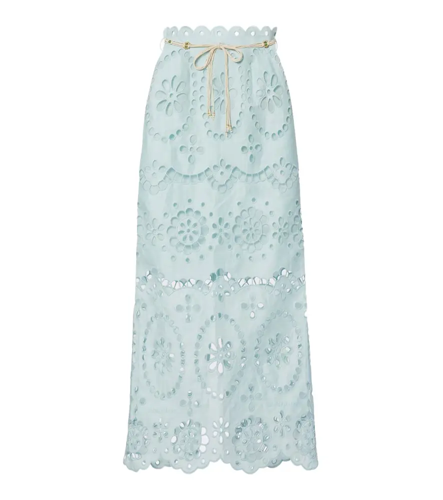 Zimmermann Awaken embroidered linen midi skirt
