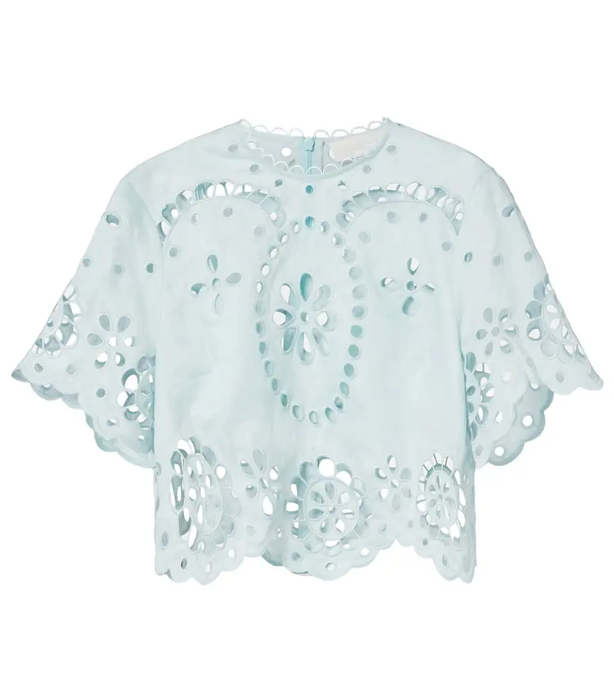 Zimmermann Awaken embroidered linen crop top