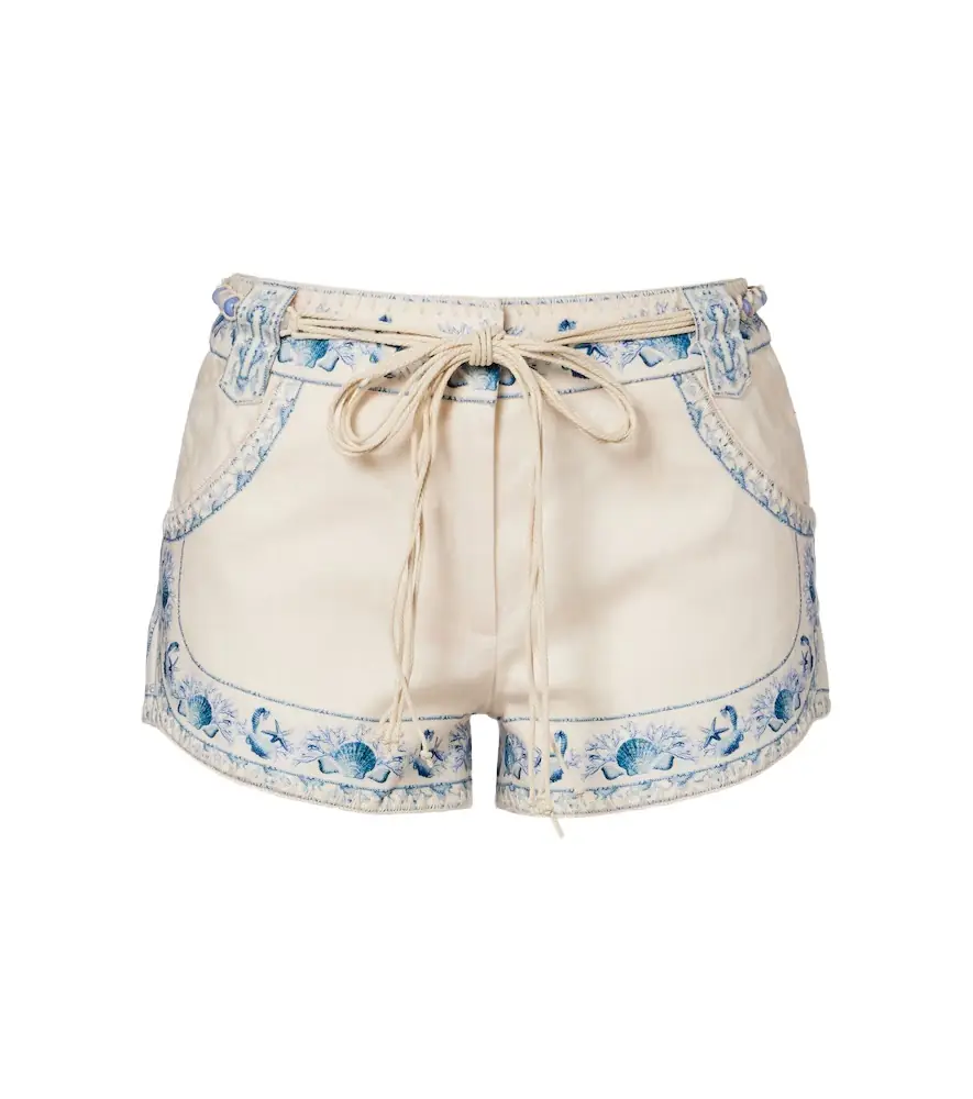 Zimmermann Wanderlust belted floral linen shorts