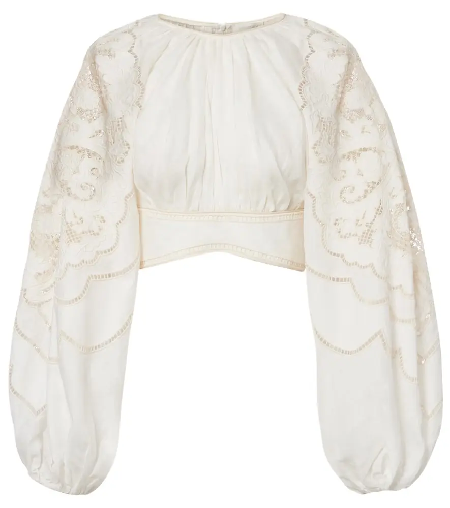 Zimmermann Daylight embroidered linen crop top
