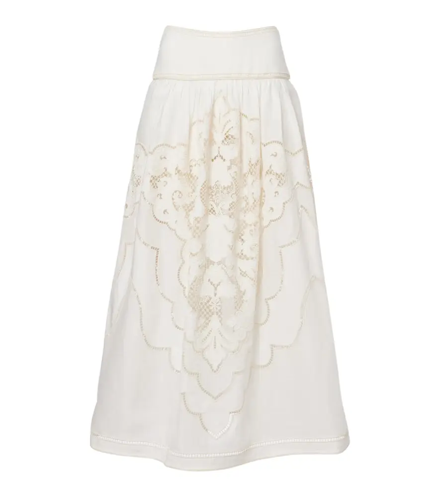 Zimmermann Daylight embroidered linen maxi skirt