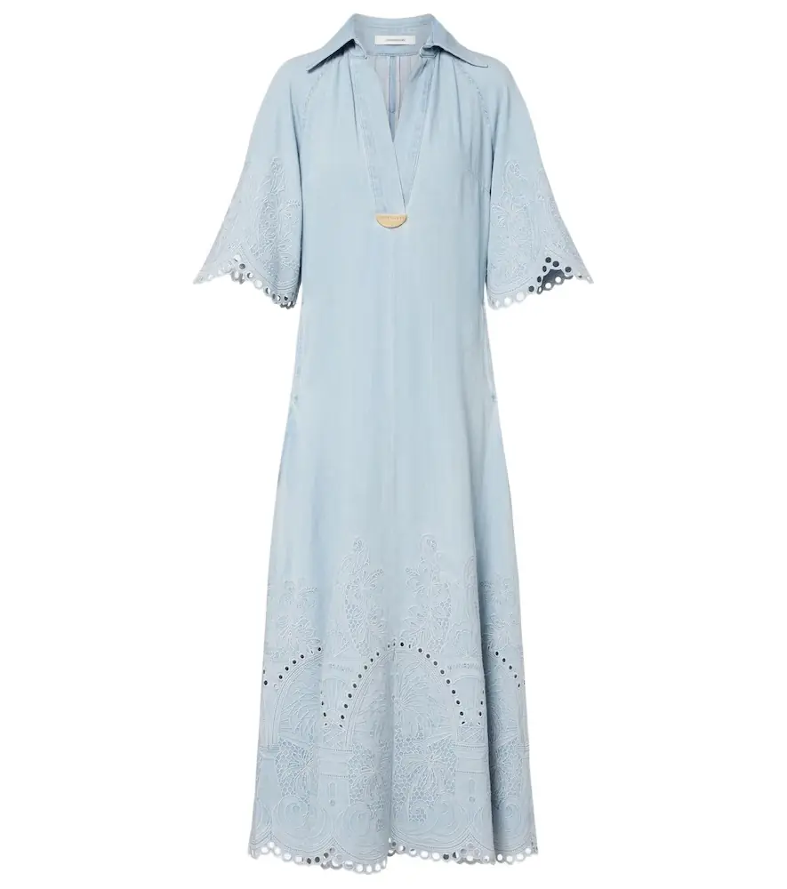 Zimmermann Daylight embroidered denim midi dress
