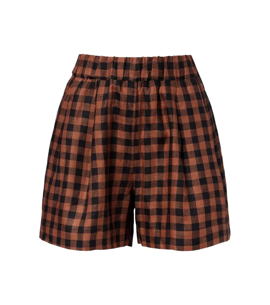 Asceno Checked linen shorts
