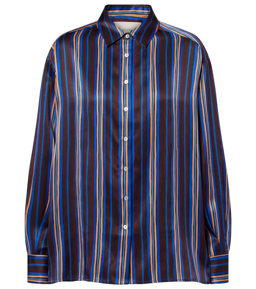 Asceno Maya striped silk charmeuse pajama shirt