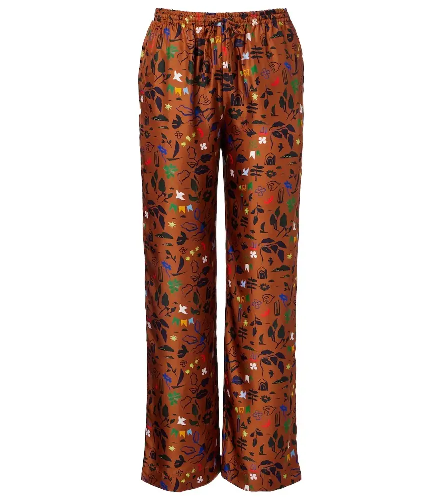 Asceno Aurelia printed silk twill wide-leg pants