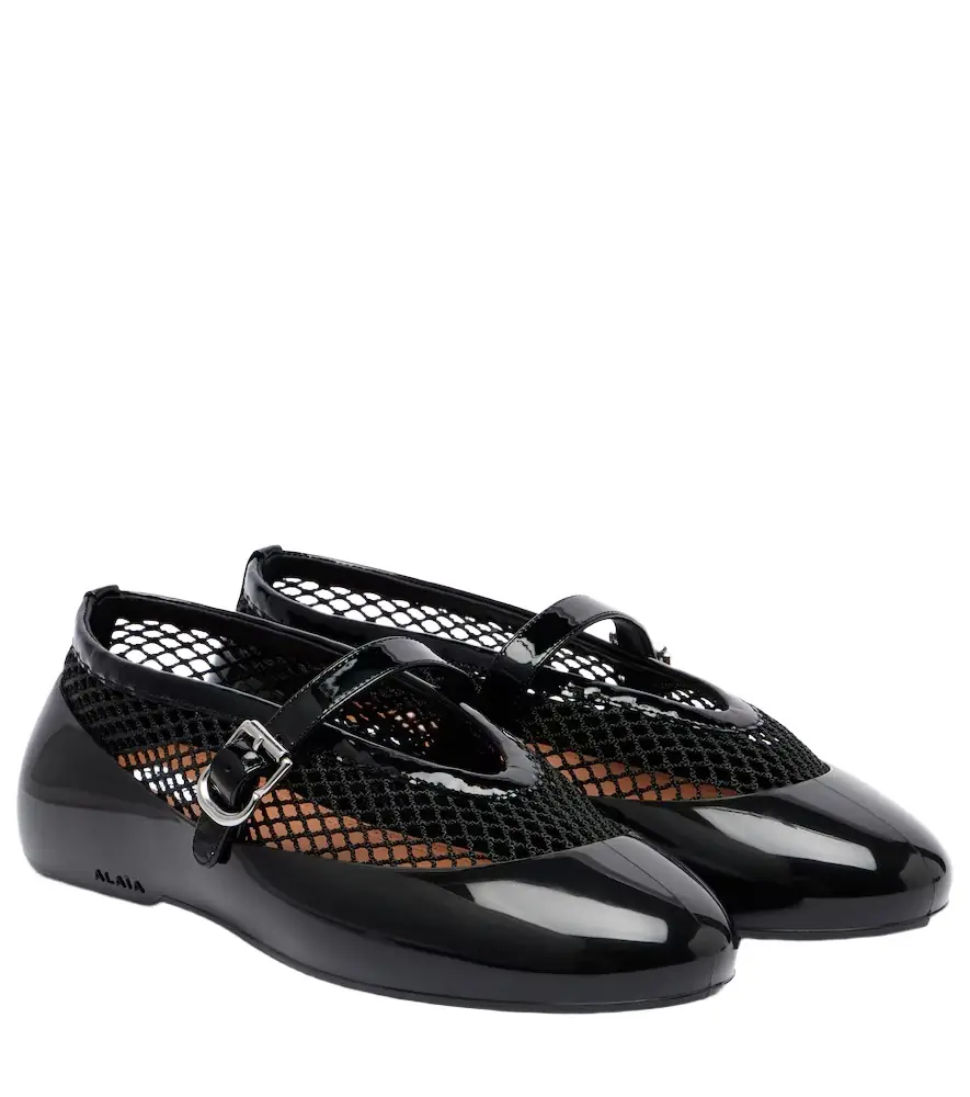 Alaia Alaïa Leather-trimmed fishnet ballet flats