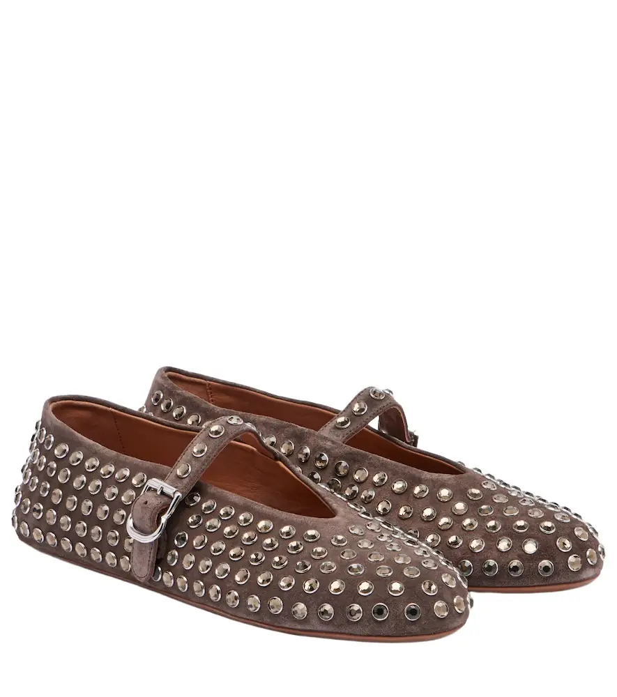 Alaia Alaïa Embellished suede Mary Jane flats