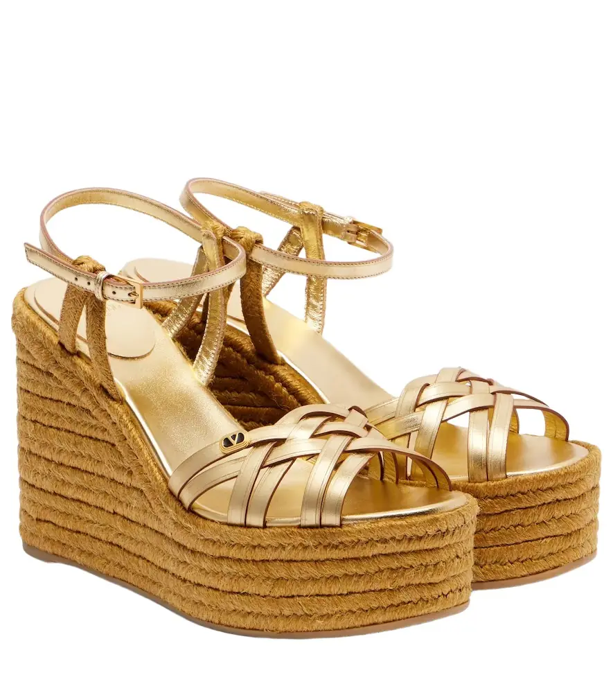 Valentino Garavani VLogo leather espadrille wedges