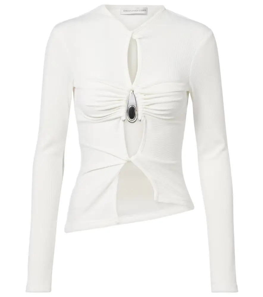 Christopher Esber Cutout ribbed-knit jersey top