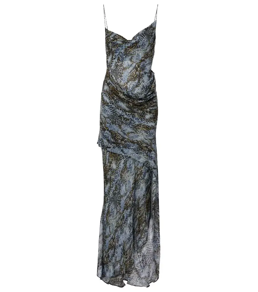 Christopher Esber Snake-print draped silk maxi dress