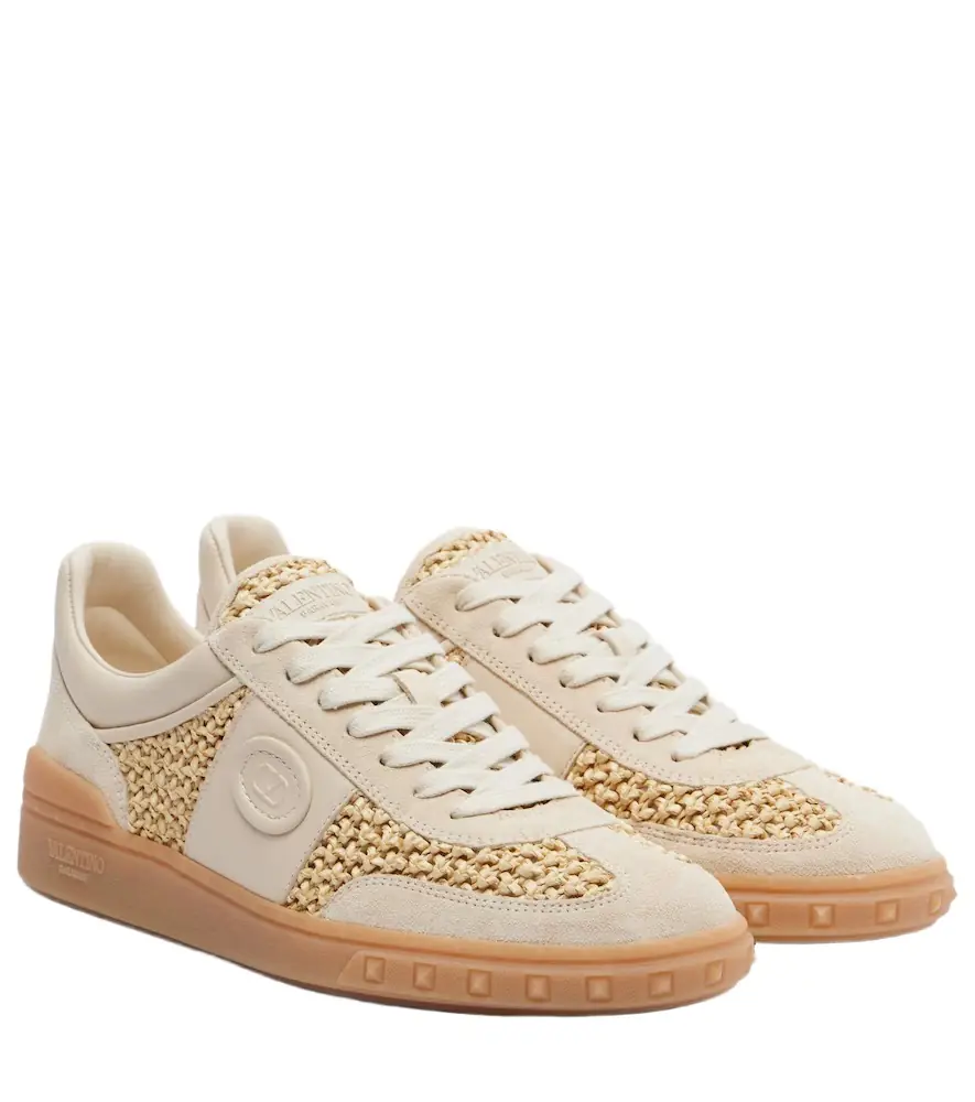 Valentino Garavani VLogo leather-trimmed raffia sneakers
