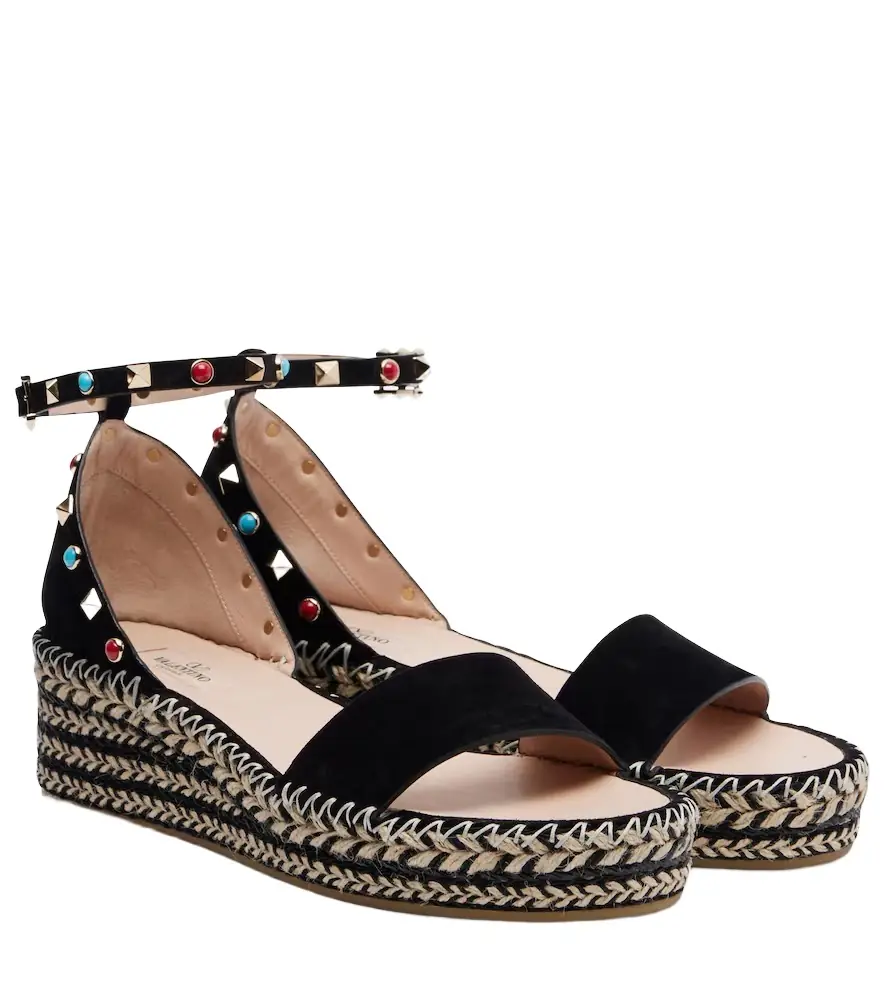 Valentino Garavani Rockstud suede espadrille sandals