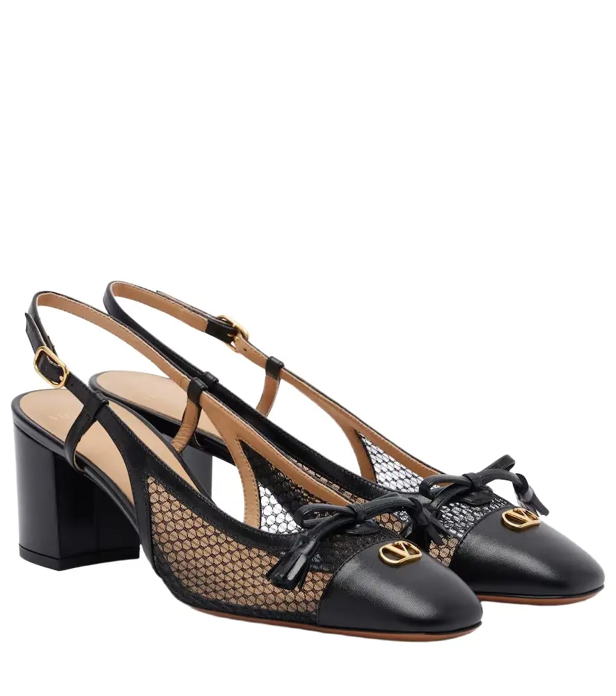 Valentino Garavani VLogo leather and mesh slingback pumps