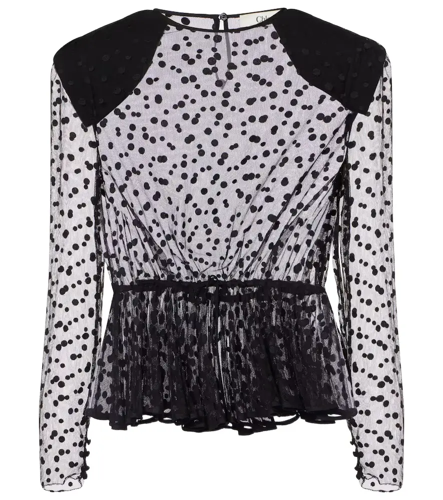 Chloe Chloé Polka-dot peplum cotton-blend tulle top