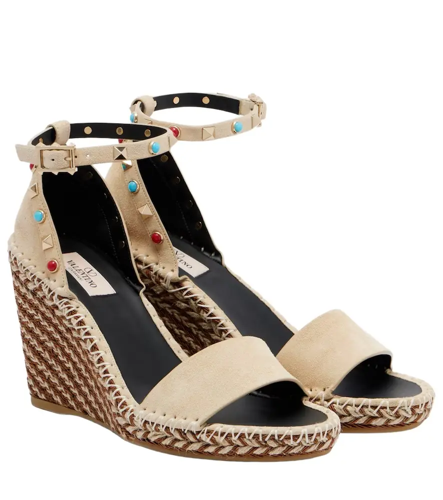 Valentino Garavani Rockstud 105 suede espadrille wedges