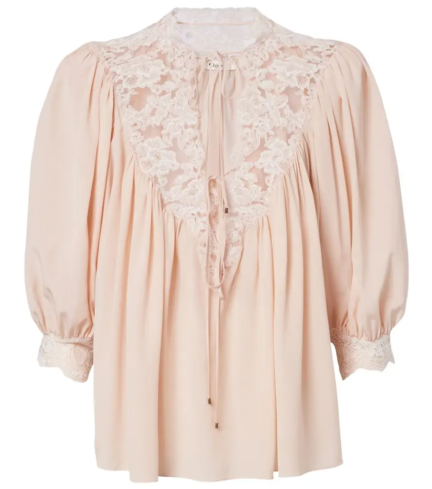 Chloe Chloé Lace-trimmed silk crêpe de chine blouse