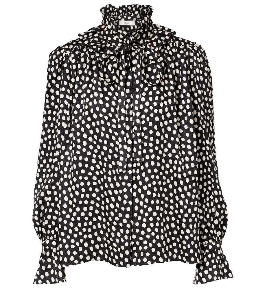 Chloe Chloé Polka-dot tie-neck silk blouse