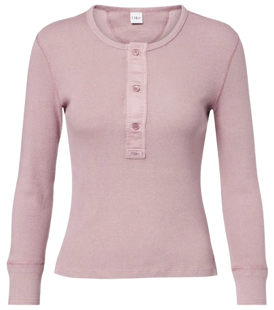 Chloe Chloé Ribbed-knit cotton Henley shirt