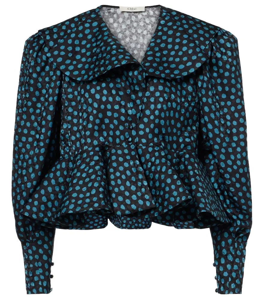 Chloe Chloé Polka-dot peplum silk jacquard blouse