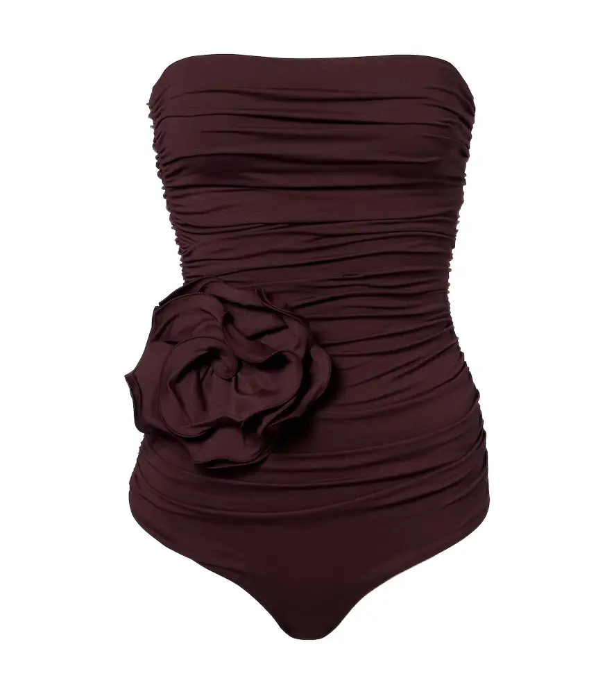 Magda Butrym Floral-appliqué ruched swimsuit