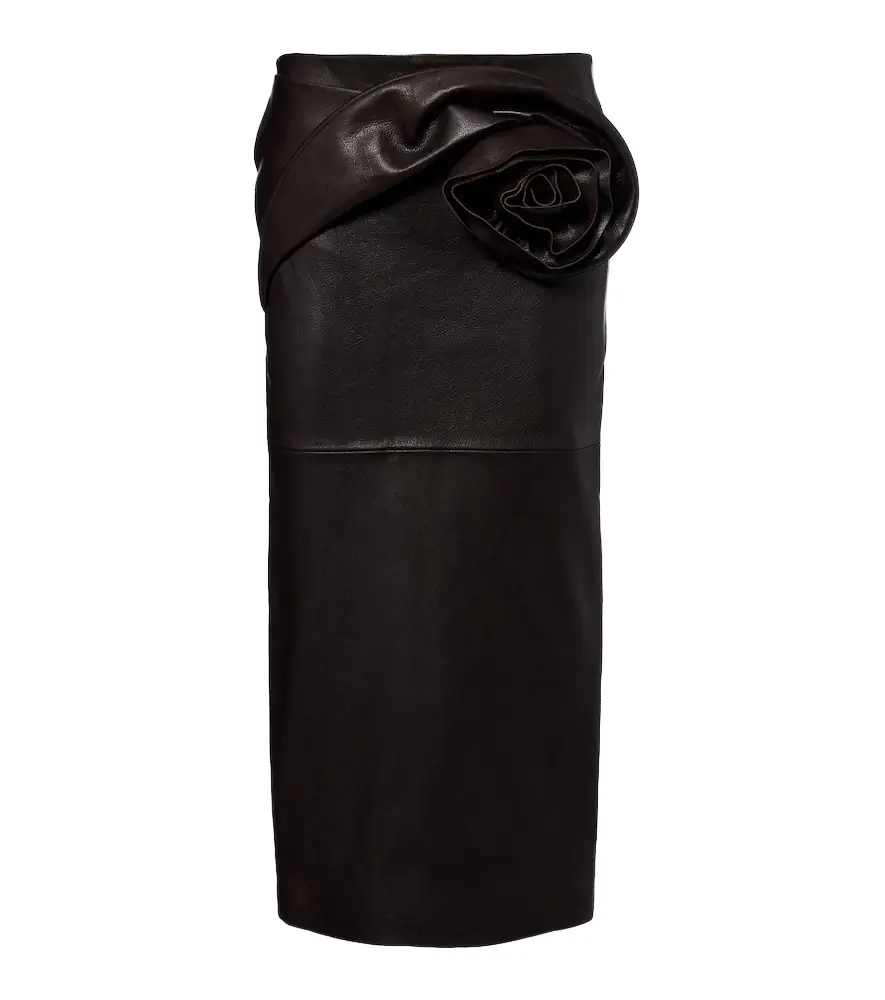 Magda Butrym Floral-appliqué leather midi skirt