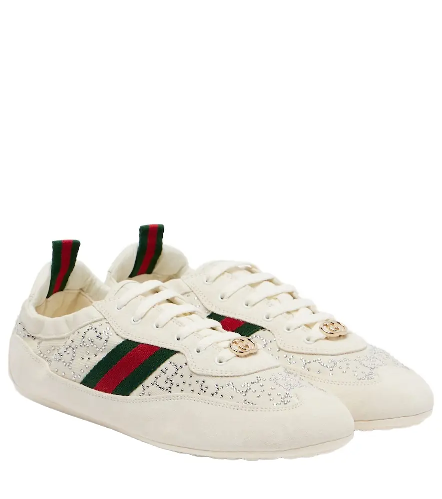 Gucci Shift embellished suede-trimmed sneakers