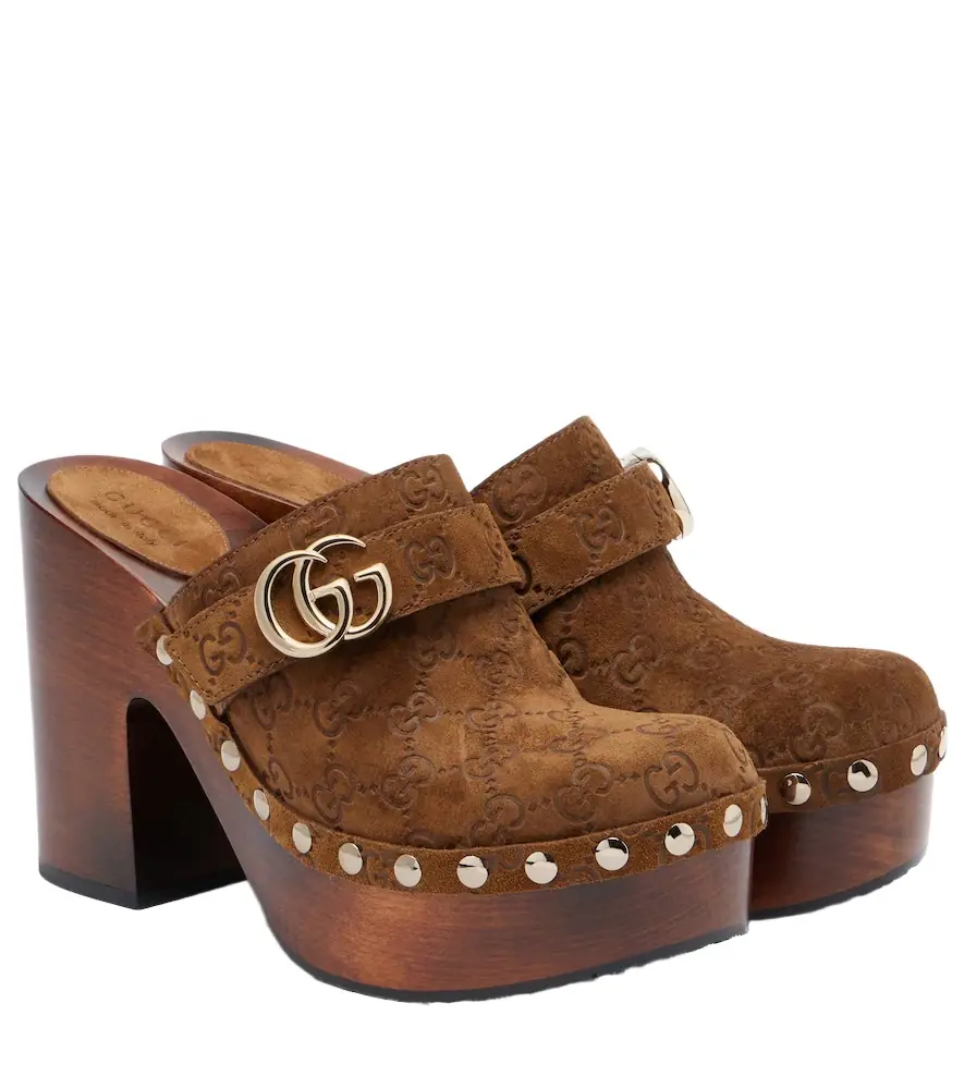 Gucci Double G GG suede clogs